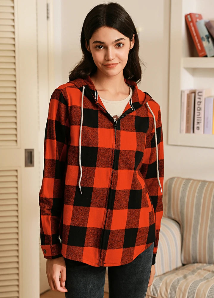 Women's Flannel Hoodie Heavyweight Chamois Shirt,100% Cotton – FlannelGo