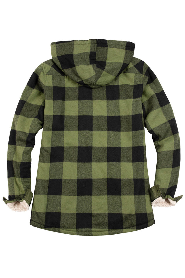 Women's Matching Family Sherpa Lined Green Flannel Jacket with Hood