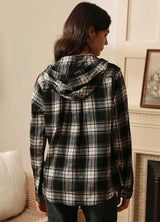 Women's Hooded Plaid Brushed Flannel Shirt, Full Zip Flannel Hoodie