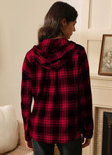 Women's Hooded Plaid Brushed Flannel Shirt, Full Zip Flannel Hoodie