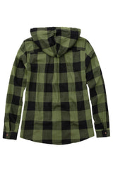 Women's Hooded Flannel Shirt Button Up Plaid Hoodie with Hand Pockets