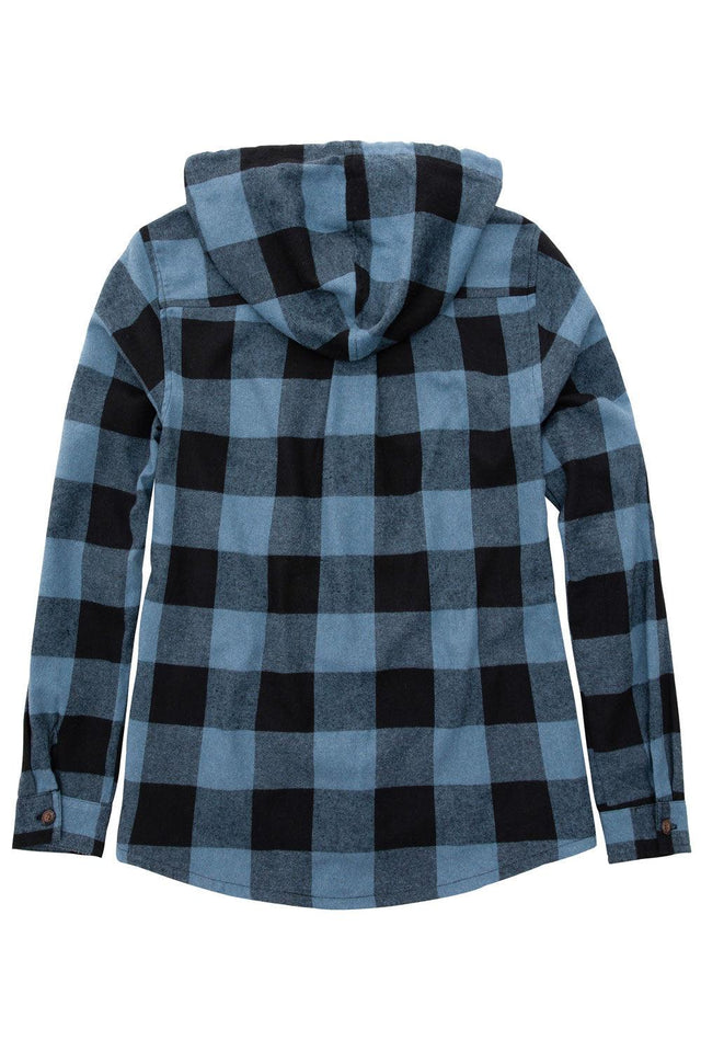 Women's Hooded Flannel Shirt Button Up Plaid Hoodie with Hand Pockets