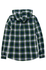 Women's Hooded Flannel Shirt Button Up Plaid Hoodie with Hand Pockets