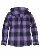 Women's Hooded Flannel Shirt Button Up Plaid Hoodie with Hand Pockets