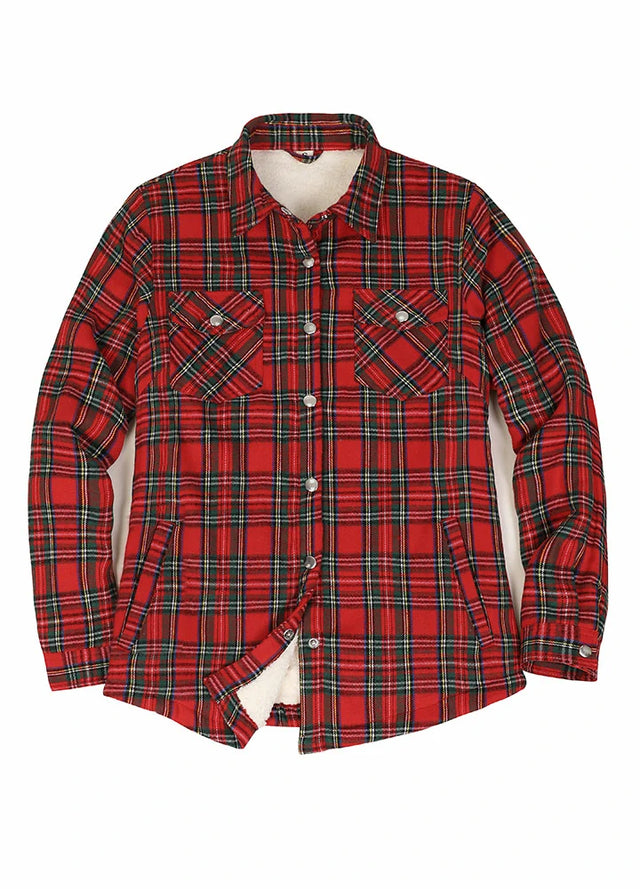 Womens Snap Plaid Flannel Jacket, Sherpa-Lined Shacket