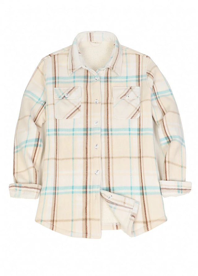 Women's Sherpa Lined Throughout Shirt Jacket Button Up Plaid Jacket