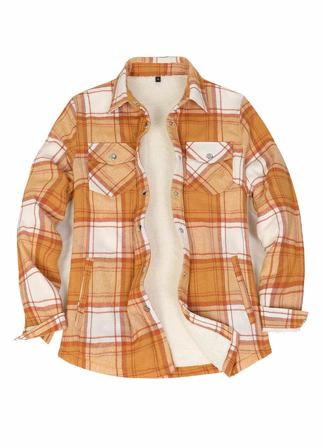 Womens Snap Plaid Flannel Jacket, Sherpa-Lined Shacket