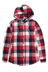 Women's Hooded Flannel Shirt Button Up Plaid Hoodie with Hand Pockets