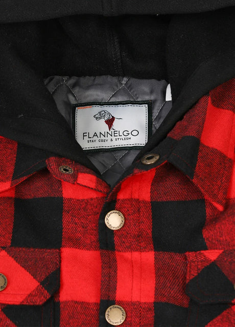 Zoomed-in view of the collar on kid's quilted lined flannel jacket