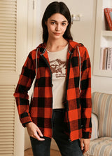 Women's Flannel Hoodie Heavyweight Chamois Shirt,100% Cotton