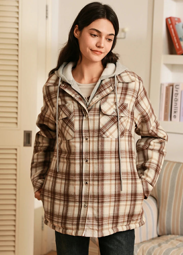 Women's Full Zip Up Quilted Lined Flannel Jacket,Snap Button Closure