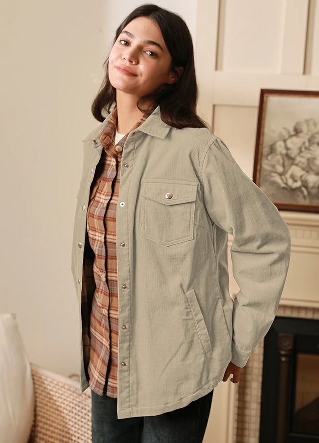 Women's Boyfriend Fit Flannel-Lined Long-Sleeve Corduroy Shirt Jacket