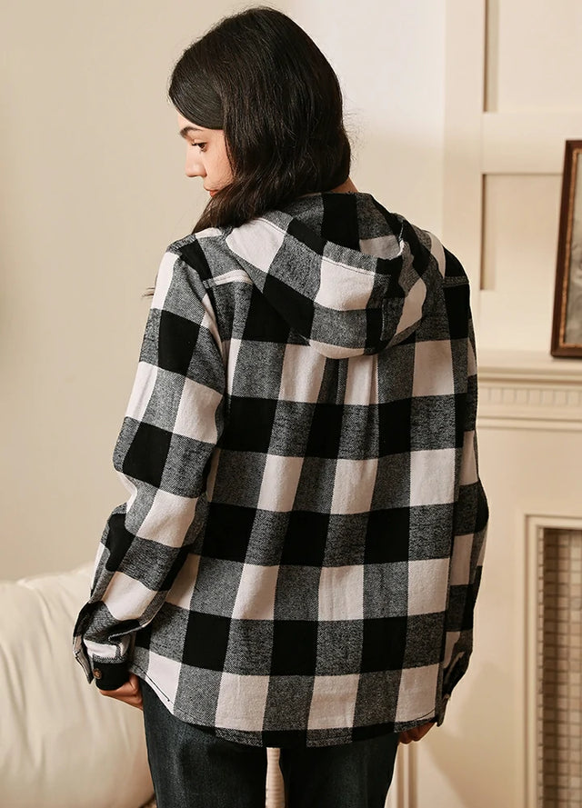 Women's Flannel Hoodie Heavyweight Chamois Shirt,100% Cotton