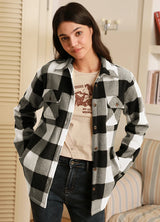 Women's Sherpa Lined Throughout Shirt Jacket Button Up Plaid Jacket