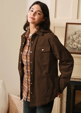 Women's Boyfriend Fit Flannel-Lined Long-Sleeve Corduroy Shirt Jacket