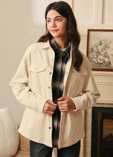 Women's Boyfriend Fit Flannel-Lined Long-Sleeve Corduroy Shirt Jacket