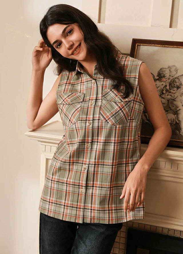 Women's Breathable Plaid Vest, 100% Cotton