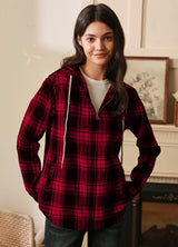 Women's Hooded Plaid Brushed Flannel Shirt, Full Zip Flannel Hoodie