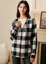 Women's Flannel Hoodie Heavyweight Chamois Shirt,100% Cotton