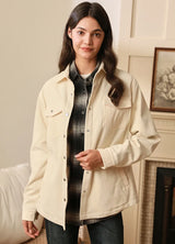 Women's Boyfriend Fit Flannel-Lined Long-Sleeve Corduroy Shirt Jacket