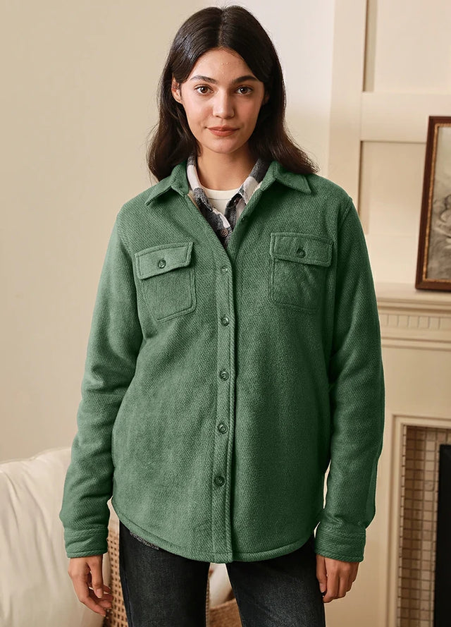 Women's Sherpa Lined Warm Shirt Jacket Button Up Winter Fleece Shirt