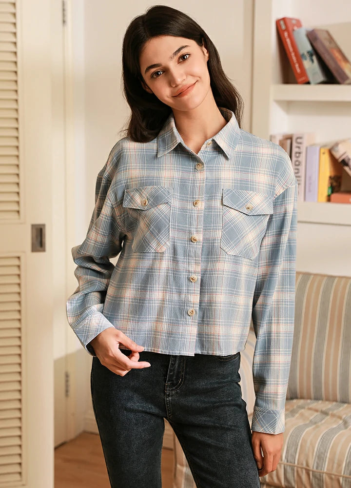 Women's Breathable Flannel Cropped Plaid Shirt – FlannelGo