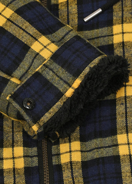 Detailed view of the cuff of dynamic dusk men's plaid flannel hooded shirt jacket 