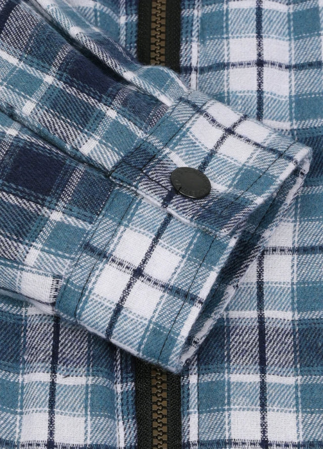 Close-up of the cuff of oceanic delight men's sherpa-lined cozy flannel hoodie