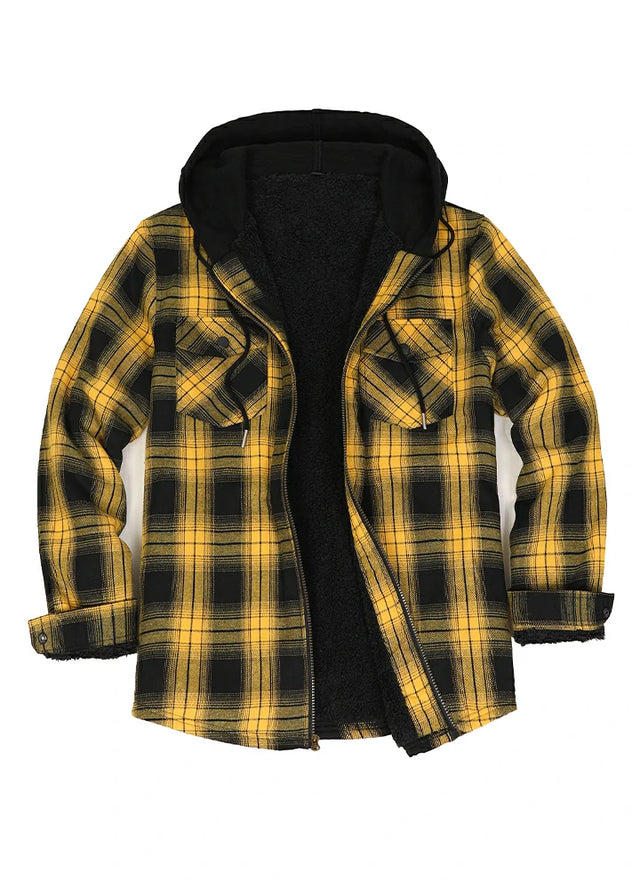 Mens hooded flannel jacket with zipper best sale