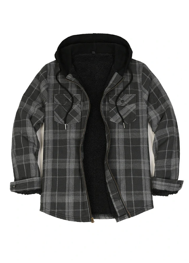 Men s Sherpa Lined Full Zip Up Plaid Flannel Hoodie Jacket FlannelGo