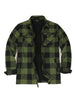 Front view of army green men's fleece lined flannel shirt jacket