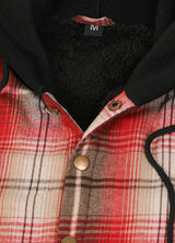 Close-up of the hood of crimson shadow men's warm hooded flannel jacket