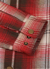 Close-up of the cuff of crimson shadow men's hooded flannel plaid shacket