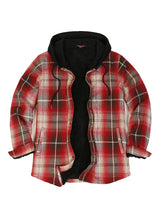  Front view of crimson shadow men's warm hooded flannel shacket 