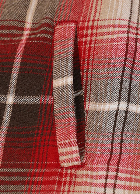 Close-up of the hand pocket of crimson shadow men's durable hooded flannel plaid jacket