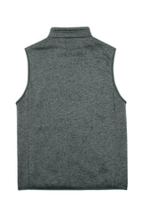 Back view of dark grey men's sweater fleece vest with sherpa lining