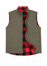 Men's Reversible Vest Plaid Fleece Lined Outdoor Work Travel Vests