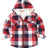 Front view of boys red navy flannel jacket