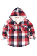 Front view of boys red navy flannel jacket