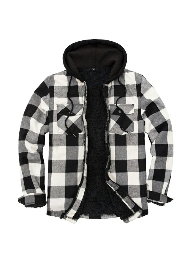 Men's Sherpa Lined Flannel Shirt Jacket with Hood,Plaid Shirt-Jac