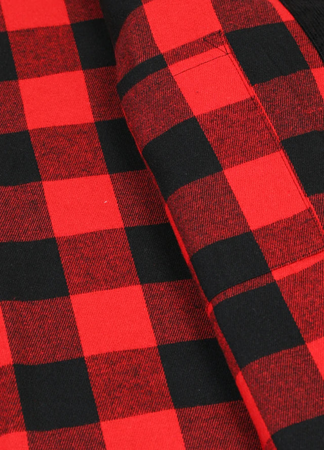 Detail of inside pocket on black men's corduroy shirt jacket