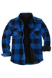 Front view of buffalo blue black men's plaid sherpa lined shirt jacket