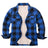 Front view of kids checkered blue flannel shacket