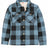 Front view of kids light checkered blue black flannel shacket