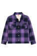 Front view of kids purple flannel shacket