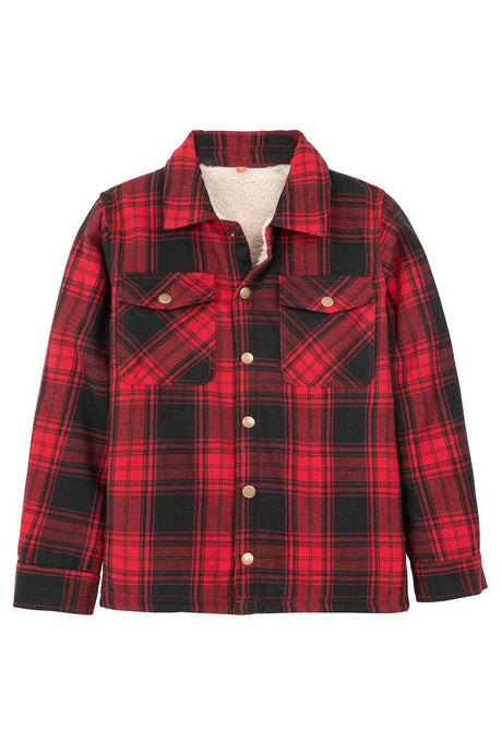 Front view of kids red flannel shacket