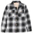 Front view of kids black white flannel shacket