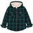 Front view of boys black watch flannel jacket