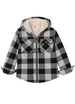 Front view of boys grey sherpa lined flannel jacket