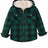 Front view of boys green flannel jacket